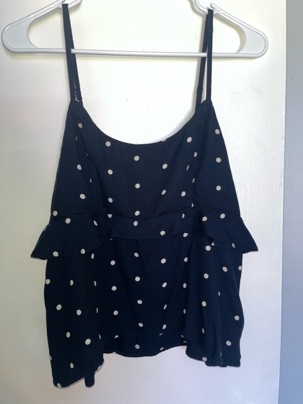 Old Navy Blue and White Polka Dot Ruffle Camisole Nautical